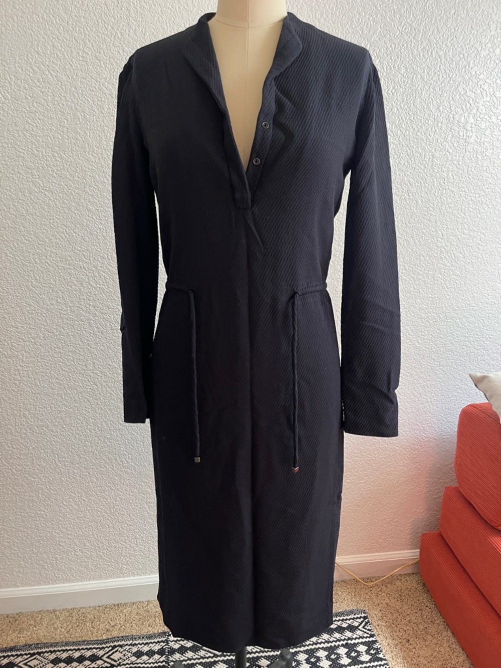 Armani Collezioni Black Long-Sleeve Drawstring Dress